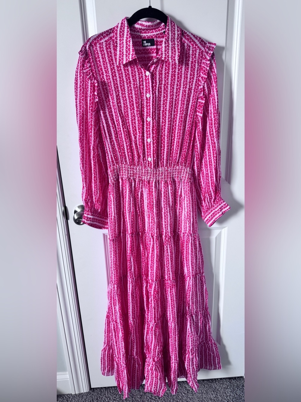NWOT-The Kooples-Red & White Striped Button-Front Maxi Dress